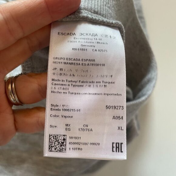 Escada Sport Sweat Pant Grey comfy Straight Leg Classic Neutral pajamas Cotton - Picture 7 of 8